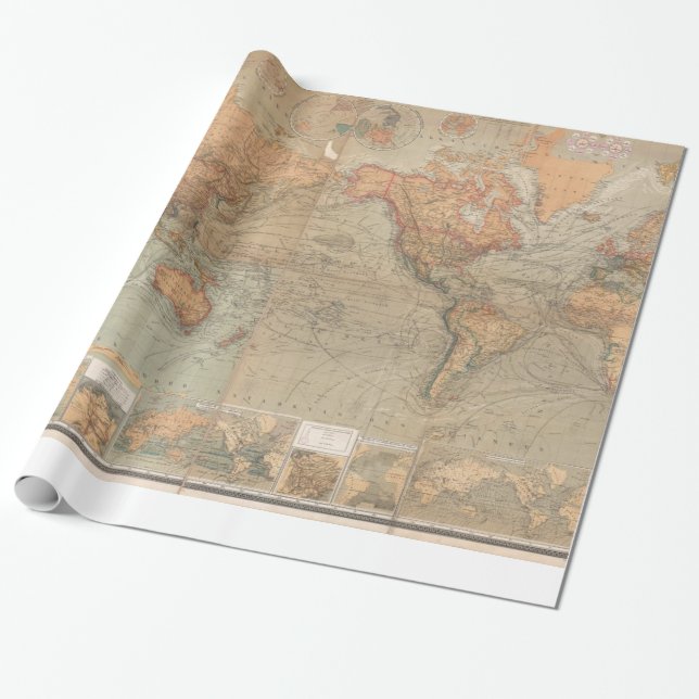Vintage Karte der Welt (1870) Geschenkpapier (Ungerollt)