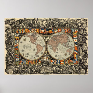 Vintage Karte der Welt (1920) Poster