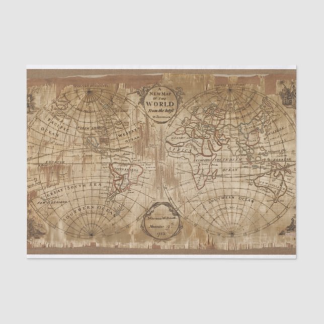 Vintage Karte der Welt Möbel decoupage Papier (Vorderseite)