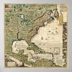 Vintage Karte des Amerikas (1733) Poster