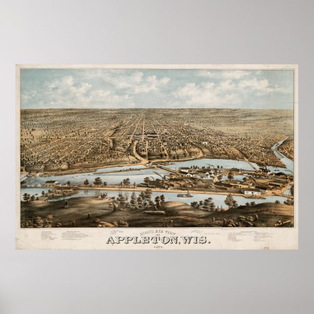 Vintage Karte des Appleton WI (1874) Poster (Vorne)