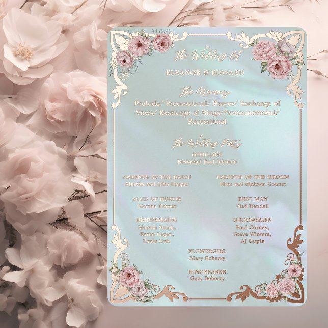 Vintage Karte des Aqua Peony Wedding Foil (Von Creator hochgeladen)