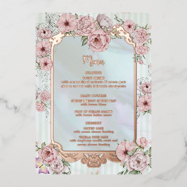 Vintage Karte des Aqua Peony Wedding Foil
