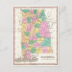 Vintage-Karte des Bundesstaates Alabama (1827) Postkarte