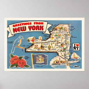 Vintage-Karte des Bundesstaates New York 18x12 Dru Poster