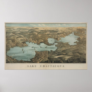 Vintage Karte des Chautauqua-Sees (1885) Poster