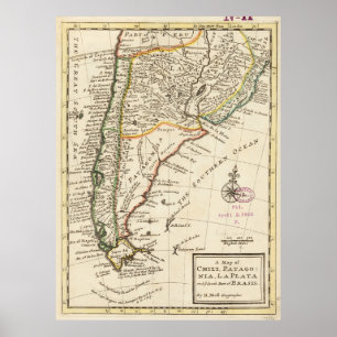 Vintage Karte des Chilen und Argentiniens (1732) Poster