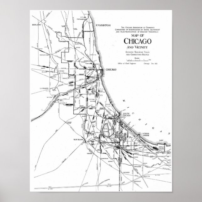 Vintage Karte des Eisenbahnnetzes von Chicago (191 Poster (Vorne)