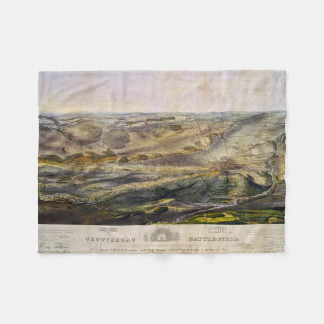 Vintage Karte des Gettysburg-Schlachtfeldes (1863) Fleecedecke (Vorderseite (Horizontal))