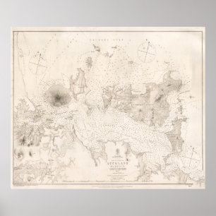 Vintage Karte des Hafens Auckland Neuseeland (1857 Poster