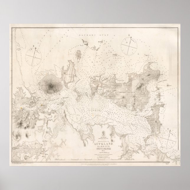 Vintage Karte des Hafens Auckland Neuseeland (1857 Poster (Vorne)