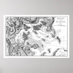 Vintage Karte des Hafens von Boston (1807) BW Poster