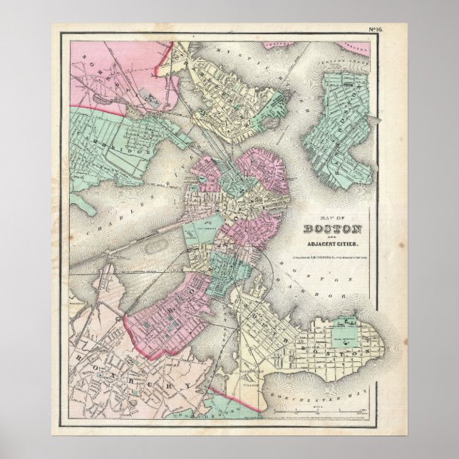 Vintage Karte des Hafens von Boston (1857) Poster (Vorne)
