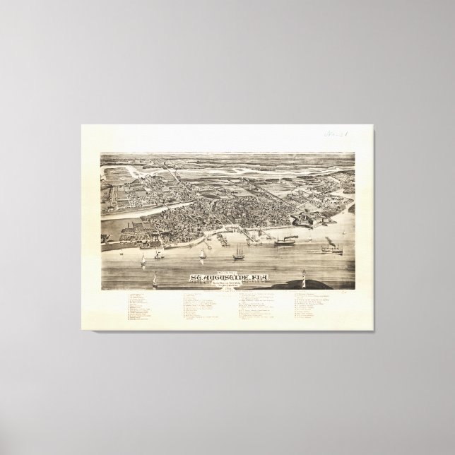Vintage Karte des hl. Augustine FL (1885) Leinwanddruck (Vorderseite)