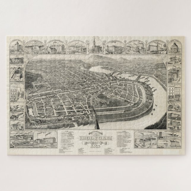 Vintage Karte des Holyoke MA (1881) Puzzle (Horizontal)
