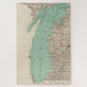Vintage Karte des Lake Michigan (1888) Puzzle