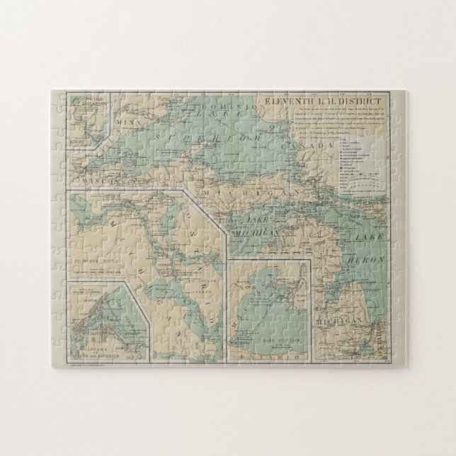 Vintage Karte des Leuchtturms "Great Lakes Lightho Puzzle (Horizontal)