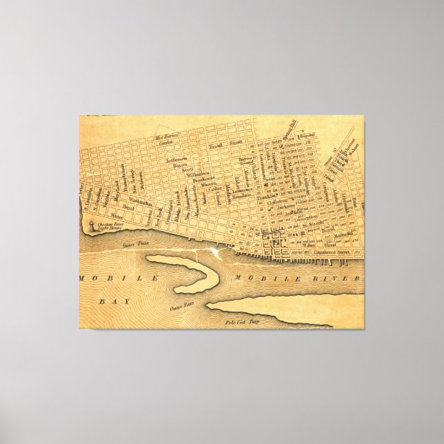 Vintage Karte des mobilen Alabama (1840) Leinwanddruck (Vorderseite)