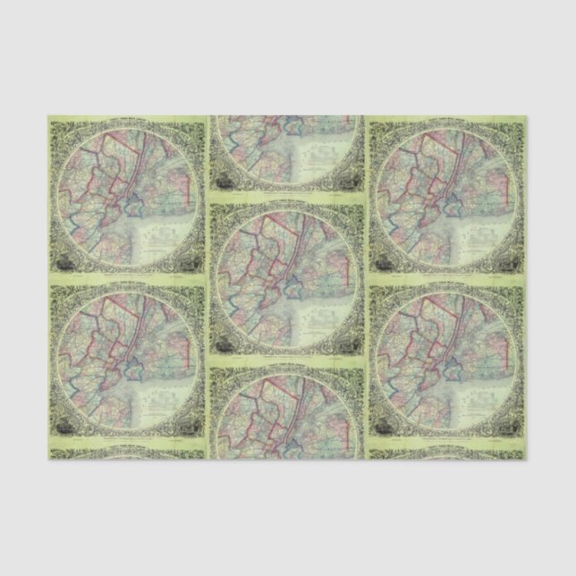 Vintage Karte des New Yorker Stadtteils Entdeckung Seidenpapier (Vorderseite)