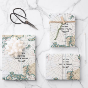 Vintage Karte des Nordpol-Posters Geschenkpapier Set