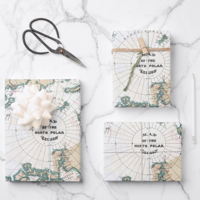 Vintage Karte des Nordpol-Posters Geschenkpapier Set (Vorderseite)