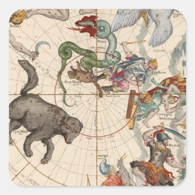 Vintage Karte des Nordpols Quadratischer Aufkleber (Vorderseite)