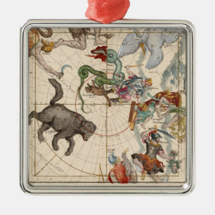 Vintage Karte des Nordpols Silbernes Ornament