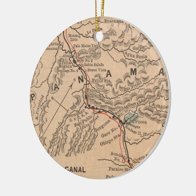 Vintage Karte des Panamakanals (1885) Keramikornament (Links)