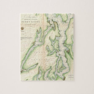 Vintage Karte des Puget Sound (1867) Puzzle