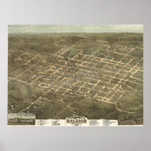Vintage Karte des Raleigh NC (1872) Poster