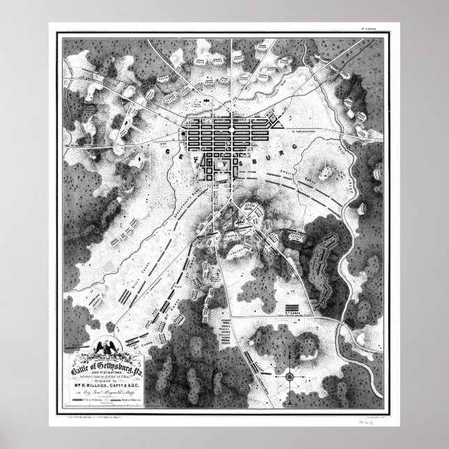 Vintage Karte des Schlachtfeldes von Gettysburg (1 Poster (Vorne)