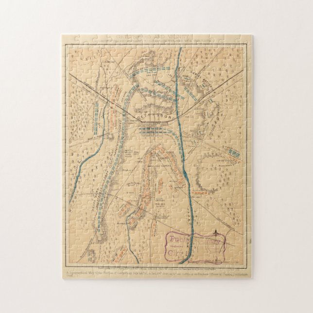 Vintage Karte des Schlachtfeldes von Gettysburg (1 Puzzle (Vertikal)