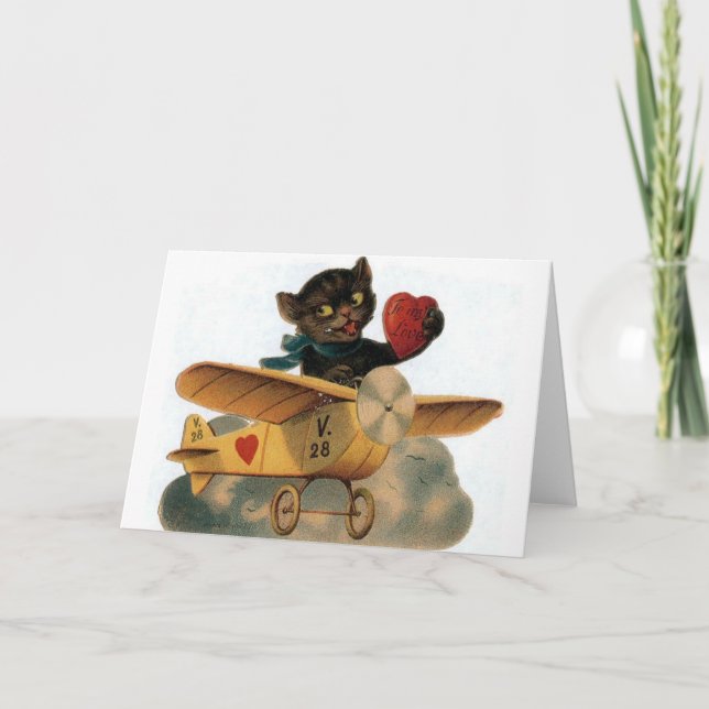 Vintage Karte des schwarze Katzen-Pilotvalentines (Vorderseite)