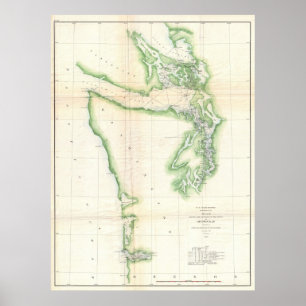 Vintage Karte des Staat Coastal Washington (1857) Poster