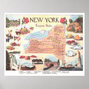 Vintage Karte des Staat New York (1912) Poster