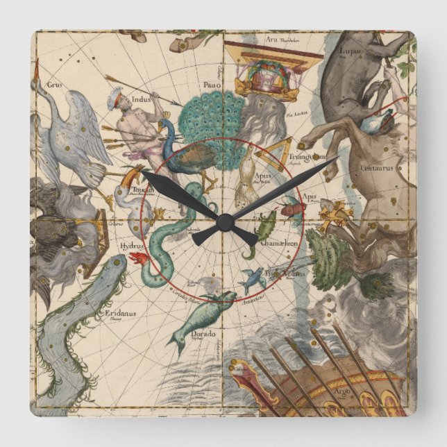 Vintage Karte des Südpols Quadratische Wanduhr (Vorderseite)