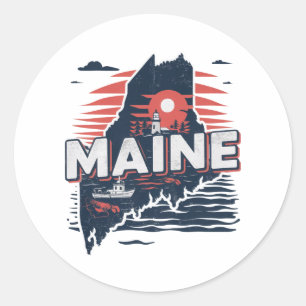 Vintage-Karte des US-Bundesstaates Maine für Reise Runder Aufkleber