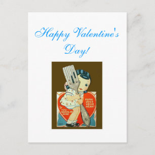 Vintage Karte des Valentines Tages; Mädchen mit