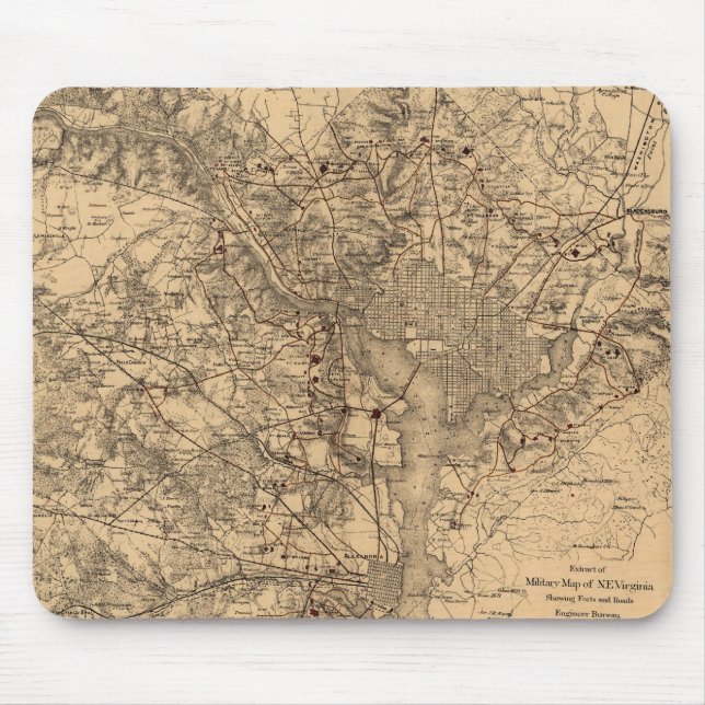 Vintage Karte des Washington DC Gebiets (1865) Mousepad (Vorne)