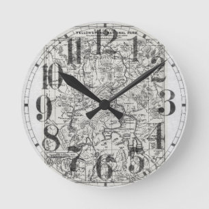 Vintage Karte des Yellowstone-Nationalparks Runde Wanduhr