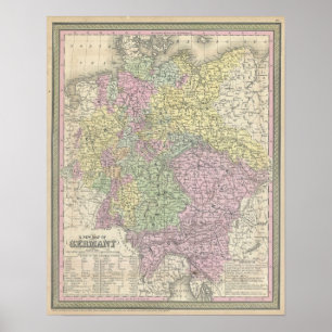 Vintage Karte Deutschlands (1853) Poster