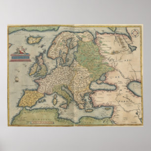 Vintage Karte Europas (1570) Poster