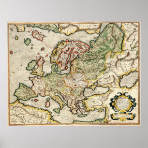Vintage Karte Europas (1596) Poster