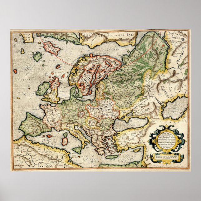 Vintage Karte Europas (1596) Poster (Vorne)
