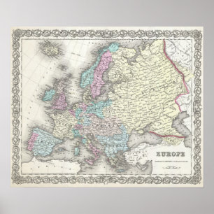 Vintage Karte Europas (1855) Poster