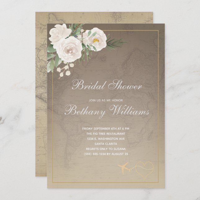 Vintage Karte Floral Bridal Dusche Einladung (Vorne/Hinten)