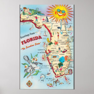 Vintage Karte Florida Poster