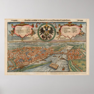 Vintage Karte Frankfurt-Deutschland (1560) Poster