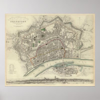Vintage Karte Frankfurt/Main Deutschland (1837)