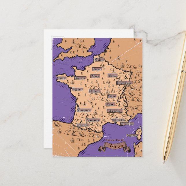 Vintage Karte Frankreichs (Vorderseite/Rückseite Beispiel)